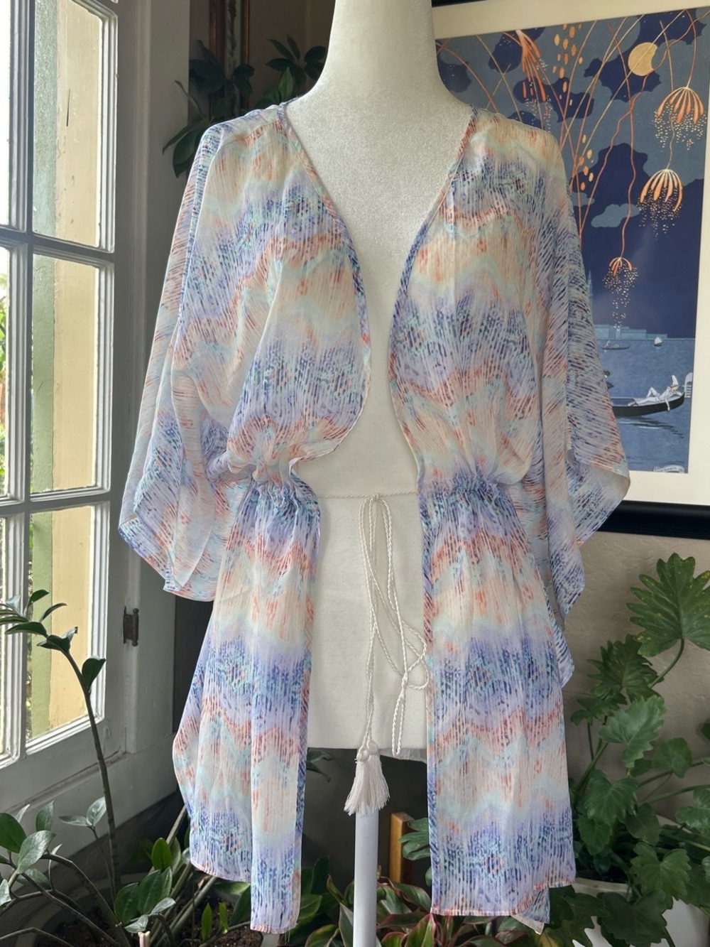 Victorias Secret Sheer Multicolor Watercolor Kimono Cover-Up